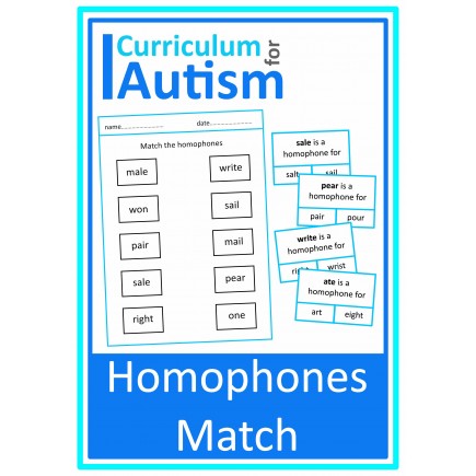 Homophones Match Cards =and Worksheets